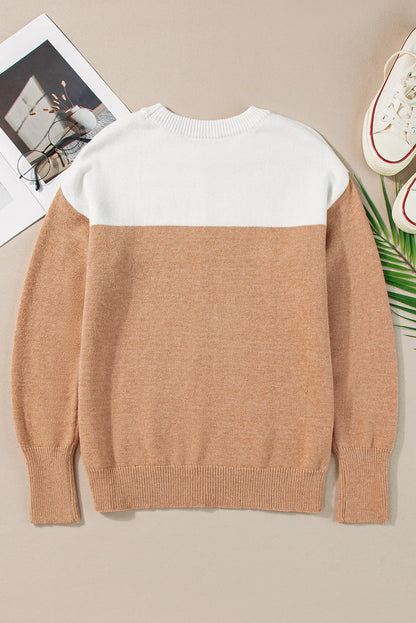 Color Block Round Neck Long Sleeve Sweater